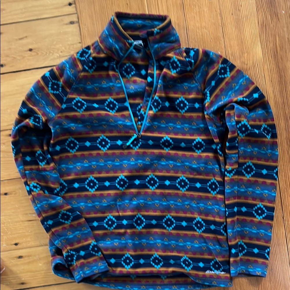 Eddie Bauer Blue Multi Patterned Zip-Up Sweater Women's M Excellent condistion